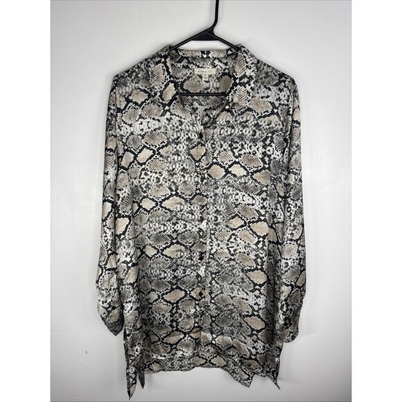 Alex & Lili Snake Print Button Down Blouse Tunic Sz XL Lightweight Satin Feel - Picture 1 of 7